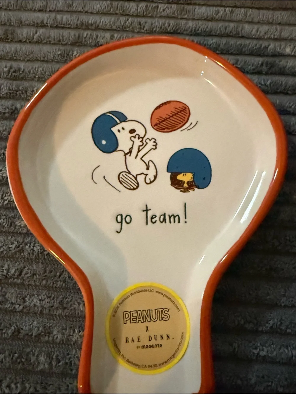 Rae Dunn x Peanuts Ceramic Spoon Rest w Football 🏈 Snoopy & Woodstock GO TEAM